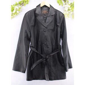 Lucky Leather Co. Women's Trench Coat Genuine Leather Belted 80s 90s Sz XL